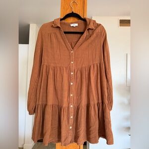 Ava Rust Button-Down mini linen Dress